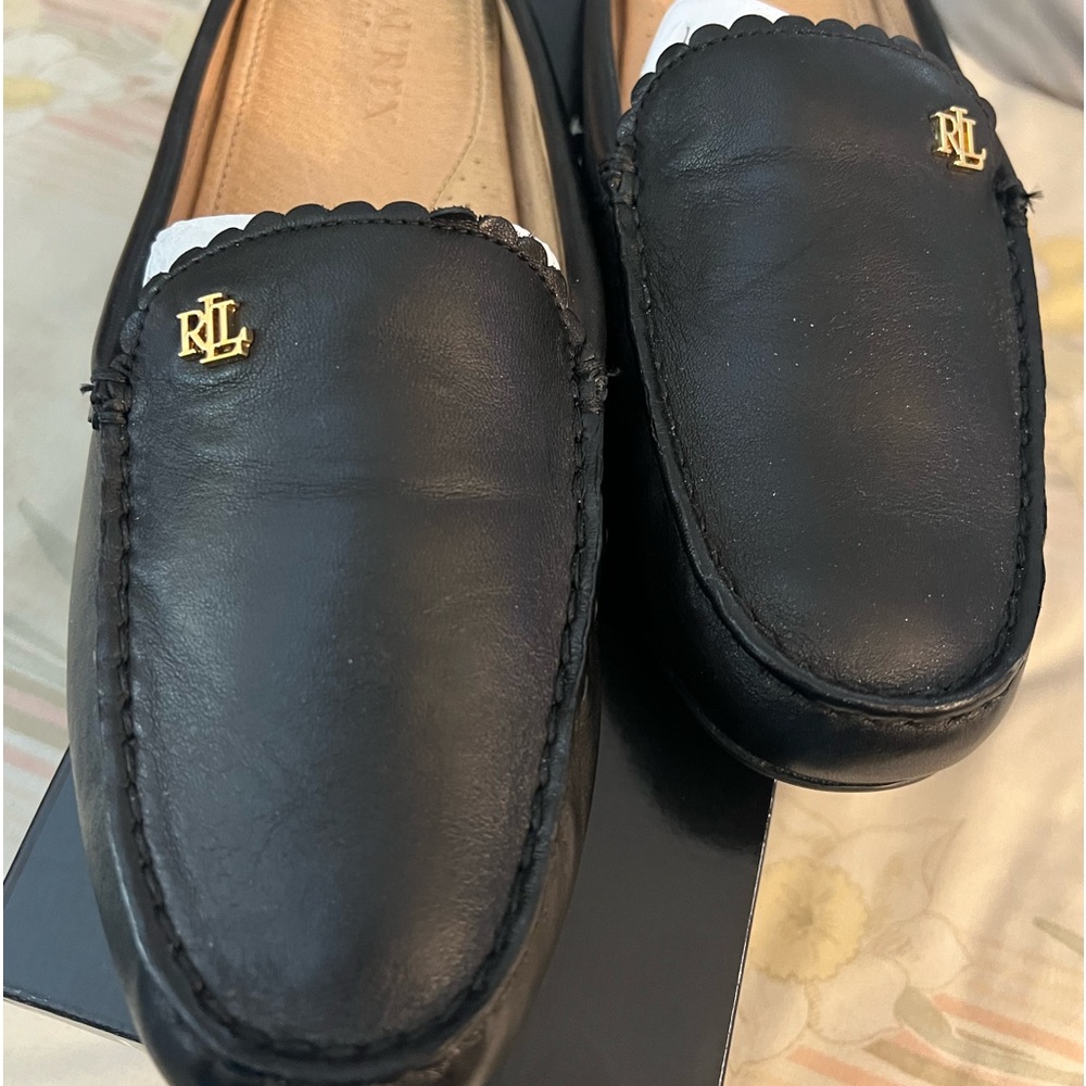 Ralph Lauren Black Leather Slides! Great Walking Shoes For Casual Or Work!